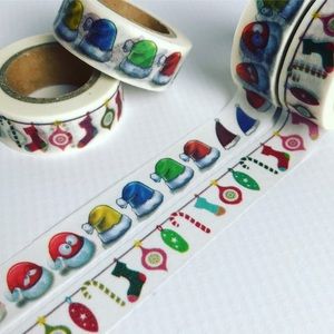 Jolly Santa Hats, Stockings Hung, Washi Tape, Set Of 2 Rolls